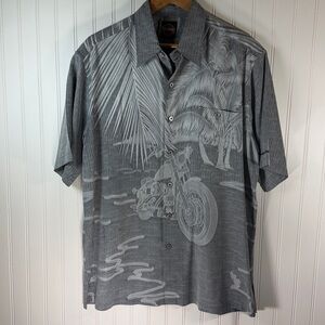 Harley-Davidson Tori Richard Gray Silk Button Down Men’s Shirt w/Motorcycle Sz M
